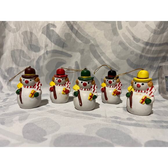 Snowman Ornament Bisque Ceramic Hand-Painted Lot of 5 Christmas Hand-Made Frosty - Picture 1 of 11
